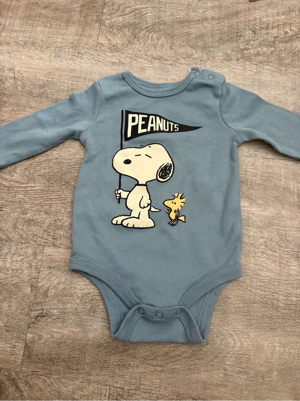 Peanuts Baby Blue Long-Sleeve Snoopy & Woodstock Bodysuit